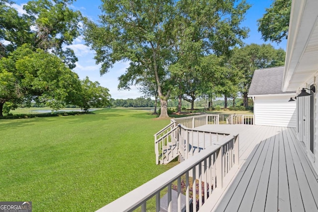 1501 Cayla Way, Statesboro, GA 30458 - wooden deck featuring a lawn and stairway