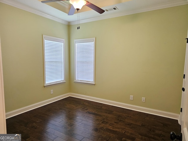 303 Norfolk Cir, Warner Robins, GA 31088 - empty room featuring a ceiling fan, dark wood finished floors, and ornamental molding