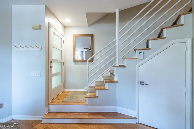 1192 Cleburne Ave NE, Atlanta, GA 30307 - entryway with stairway, recessed lighting, and wood finished floors