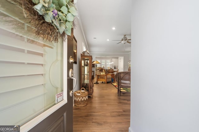 1290 Starboard Way, Greensboro, GA 30642 - corridor featuring wood finished floors, recessed lighting, and crown molding