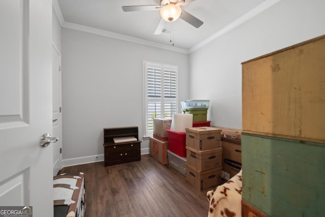 1290 Starboard Way, Greensboro, GA 30642 - bedroom featuring ornamental molding, wood finished floors, and a ceiling fan