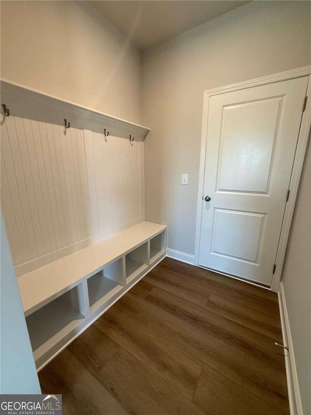 4266 Azalea Ridge Way, Hoschton, GA 30548 - mudroom with dark wood-style floors and baseboards