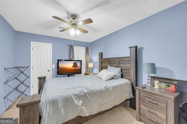 6178 Field Stone, Douglasville, GA 30134 - bedroom with light colored carpet, ceiling fan, and a textured ceiling