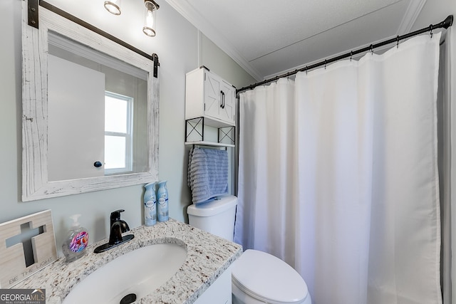 281 Jones Rd, Jefferson, GA 30549 - bathroom with vanity, ornamental molding, and a shower with curtain