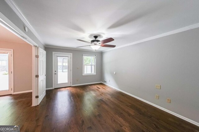 9805 Buice Rd, Alpharetta, GA 30022 - entryway featuring ceiling fan, crown molding, and wood finished floors