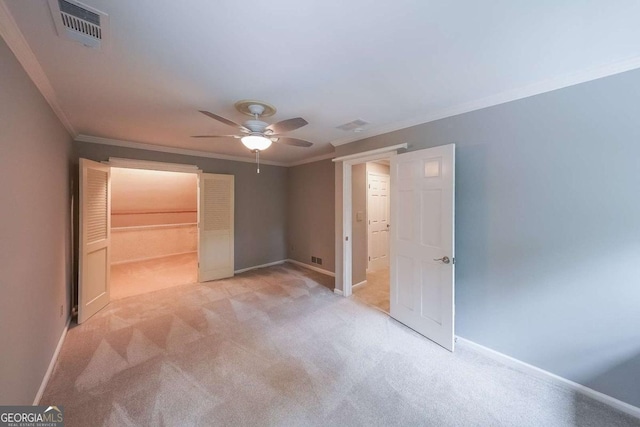 9805 Buice Rd, Alpharetta, GA 30022 - unfurnished bedroom with light carpet, crown molding, and ceiling fan