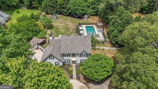 9805 Buice Rd, Alpharetta, GA 30022 - view from above of property with a pool