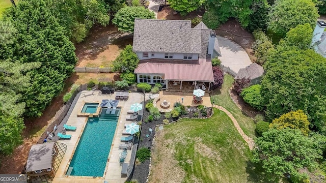 9805 Buice Rd, Alpharetta, GA 30022 - aerial view of property and surrounding area with a pool area