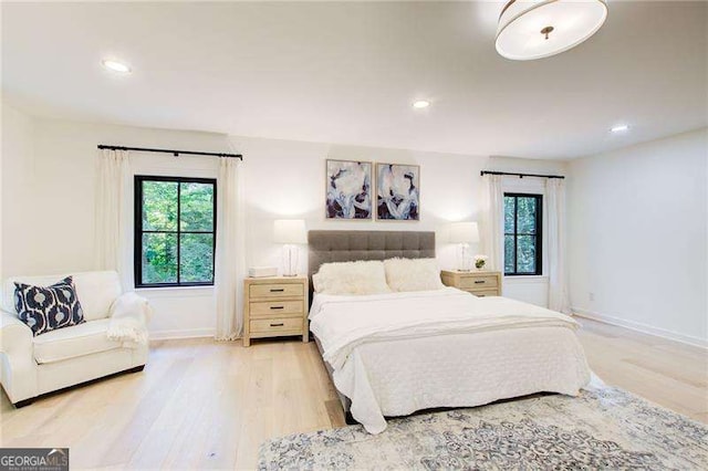 6090 River Chase Cir, Atlanta, GA 30328 - bedroom featuring light wood-style flooring, multiple windows, and recessed lighting