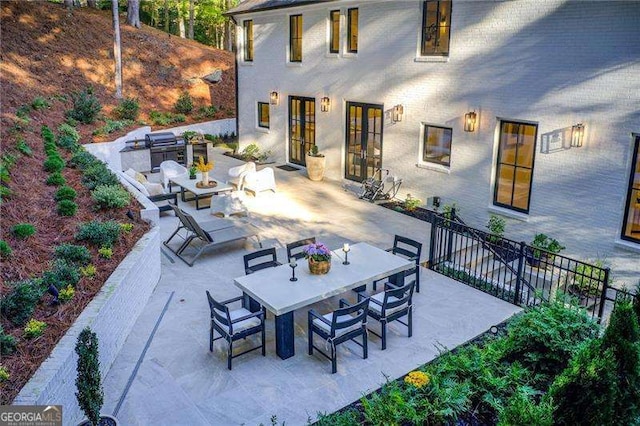 6090 River Chase Cir, Atlanta, GA 30328 - view of patio featuring french doors, outdoor dining area, and a grill