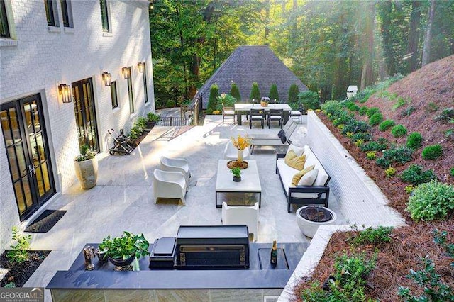 6090 River Chase Cir, Atlanta, GA 30328 - view of patio / terrace with outdoor dining space, french doors, and an outdoor hangout area