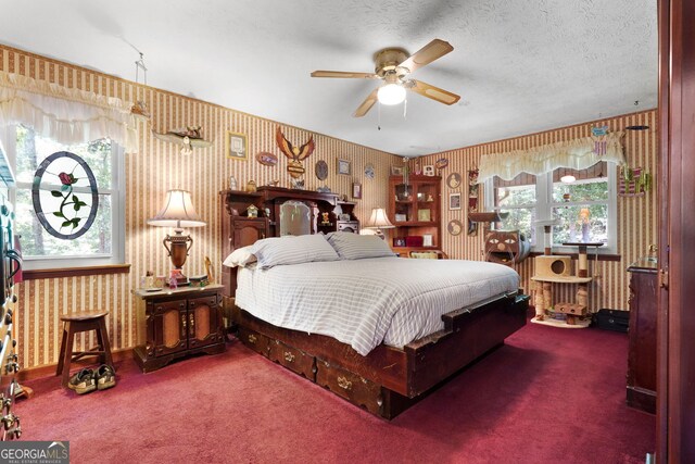 292 Selfridge Rd, Mcdonough, GA 30252 - bedroom featuring wallpapered walls, carpet floors, and ceiling fan