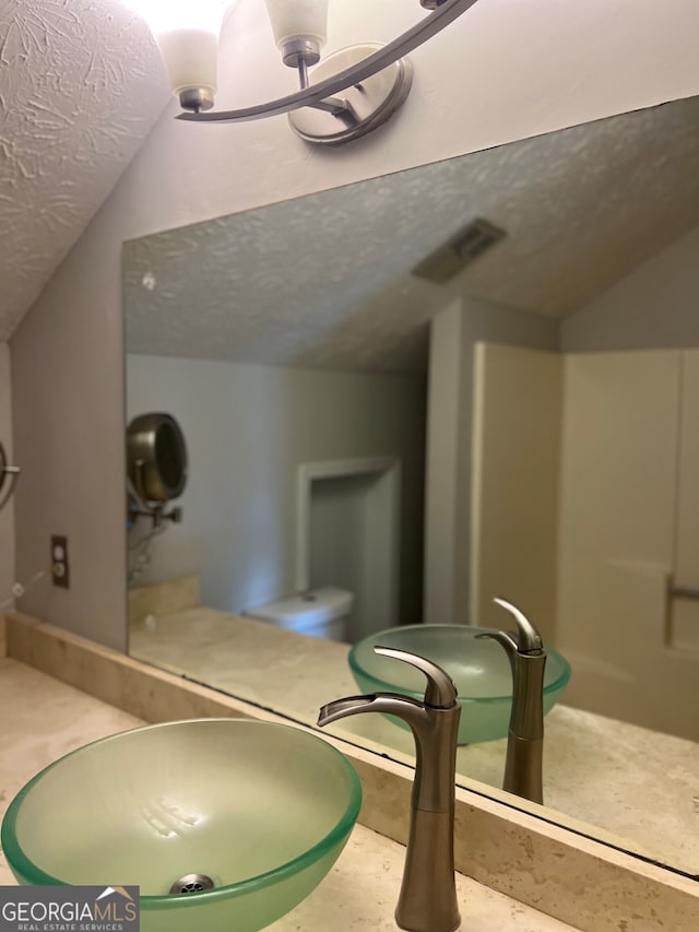 470 Huntington Rd Unit 5, Athens, GA 30606 - bathroom featuring vaulted ceiling and a textured ceiling
