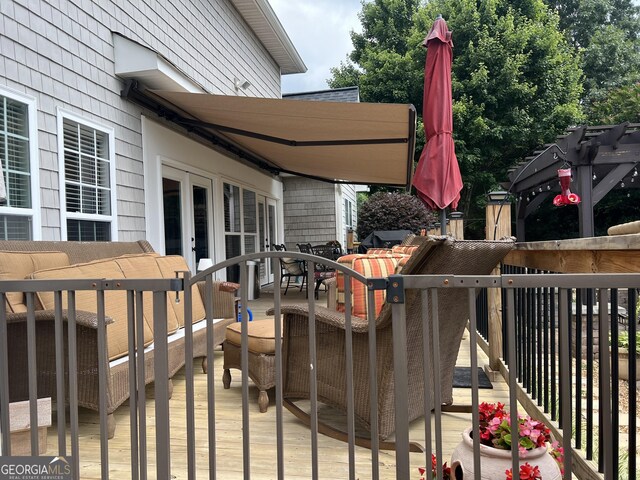 327 Highland Pointe Dr, Cohutta, GA 30710 - wooden terrace with outdoor dining space and french doors