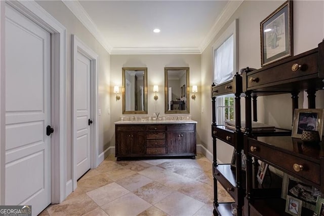510 Heards Ferry Rd, Atlanta, GA 30328 - full bathroom with double vanity and crown molding