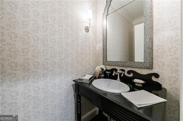 510 Heards Ferry Rd, Atlanta, GA 30328 - bathroom featuring vanity and wallpapered walls