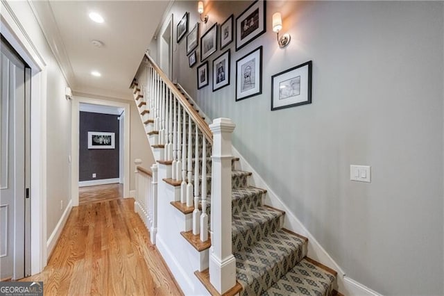 510 Heards Ferry Rd, Atlanta, GA 30328 - stairs with wood finished floors and recessed lighting