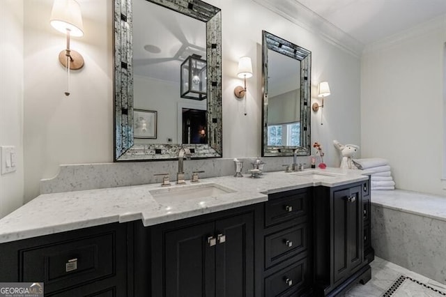 510 Heards Ferry Rd, Atlanta, GA 30328 - bathroom featuring crown molding and double vanity
