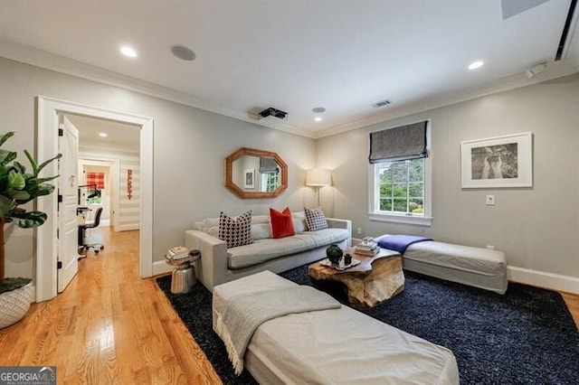 510 Heards Ferry Rd, Atlanta, GA 30328 - living room featuring light wood-style floors, ornamental molding, and recessed lighting