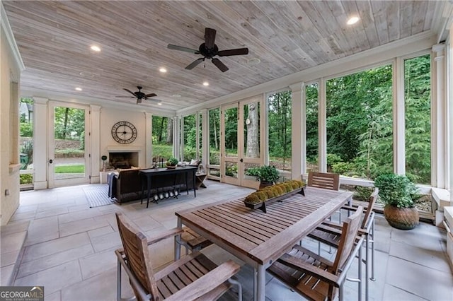 510 Heards Ferry Rd, Atlanta, GA 30328 - view of patio / terrace featuring a fireplace, outdoor dining area, and ceiling fan