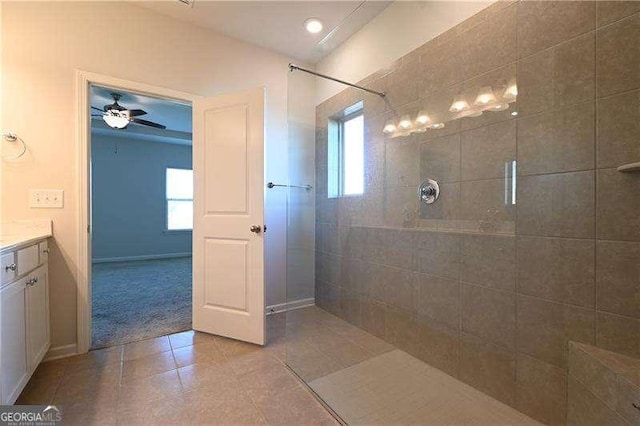 1057 Towne Mill Xing, Canton, GA 30114 - full bath featuring a walk in shower, vanity, tile patterned floors, and ceiling fan