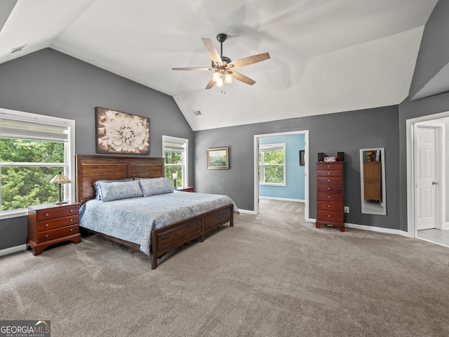 302 Thornhill Cir, Jefferson, GA 30549 - bedroom featuring vaulted ceiling, carpet flooring, and ceiling fan