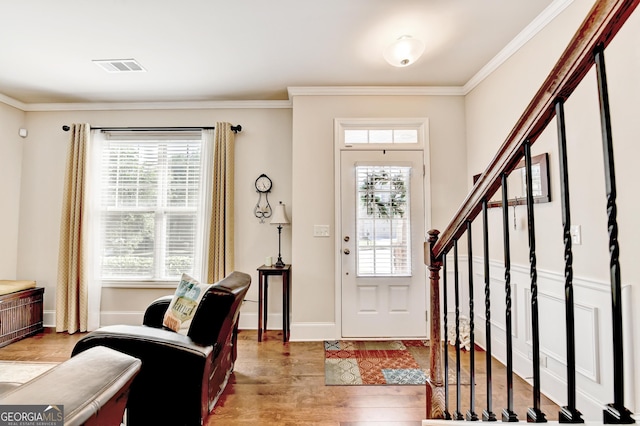 2325 Lake Cove Ct, Buford, GA 30519 - foyer entrance with light wood-type flooring, ornamental molding, and stairway