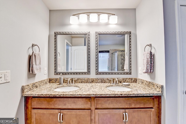 2325 Lake Cove Ct, Buford, GA 30519 - full bathroom with double vanity and an enclosed shower