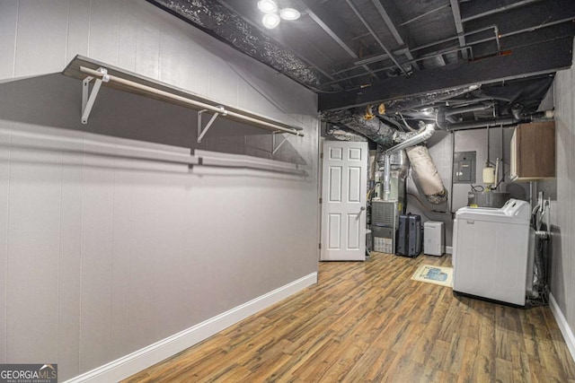 15 Cedar Ln E, Newnan, GA 30263 - below grade area featuring washer / clothes dryer, wood finished floors, and electric panel