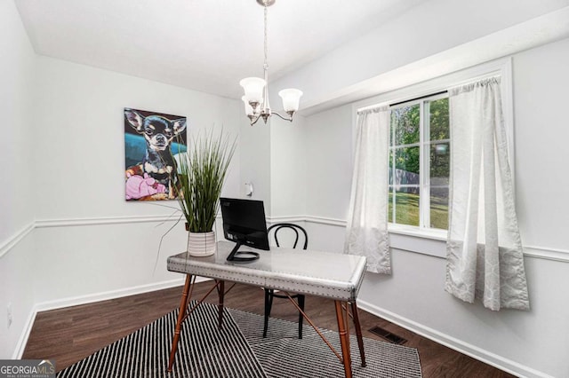 15 Cedar Ln E, Newnan, GA 30263 - office with wood finished floors and a chandelier