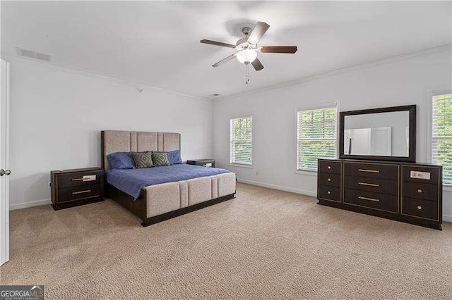 4089 Thorndale Ln Unit 13, Smyrna, GA 30080 - bedroom featuring ornamental molding, light colored carpet, multiple windows, and ceiling fan