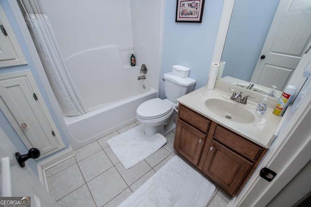 304 Wooded Glen Ln, Carrollton, GA 30117 - bathroom with shower / bath combination with curtain, vanity, and tile patterned flooring