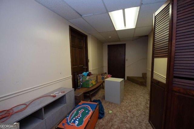 128 Robinhood Dr, Newnan, GA 30263 - rec room with a drop ceiling and carpet floors