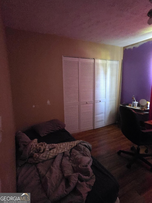 8778 Homewood Ct, Riverdale, GA 30274 - bedroom featuring wood finished floors, a textured ceiling, and a closet