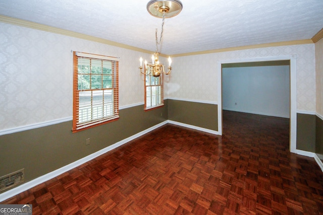 2202 Springdale Dr, Snellville, GA 30078 - unfurnished room featuring a chandelier, crown molding, and wallpapered walls
