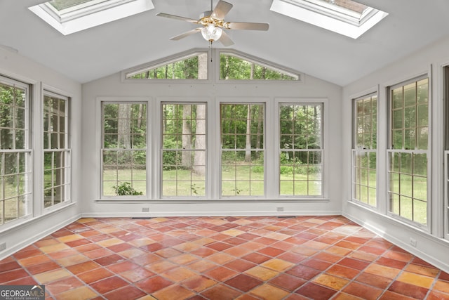 175 Cedar Creek Dr, Athens, GA 30605 - unfurnished sunroom featuring a skylight, plenty of natural light, lofted ceiling, and tile patterned floors