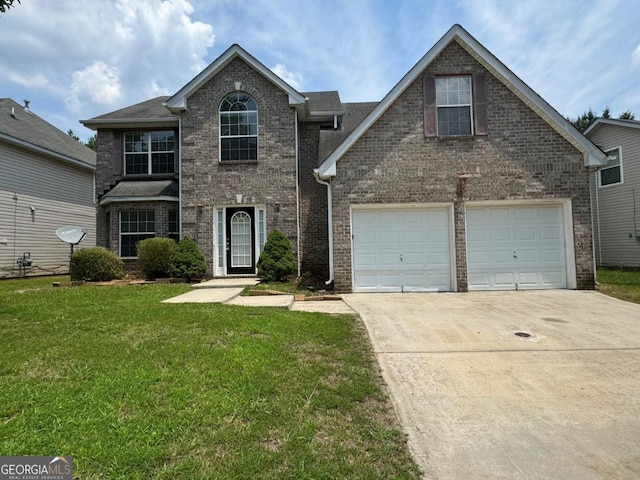 3850 Micah Ln, Ellenwood, GA 30294 - traditional-style home featuring concrete driveway, a front lawn, and brick siding