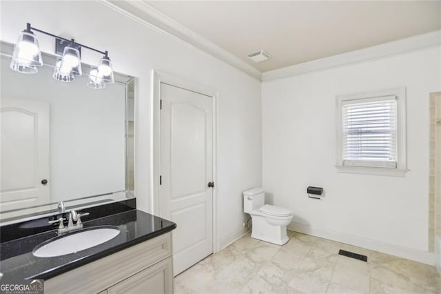 2108 Main St NW, Atlanta, GA 30318 - bathroom with vanity, crown molding, and marble look tile flooring