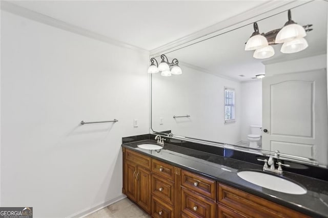 2108 Main St NW, Atlanta, GA 30318 - bathroom featuring crown molding, double vanity, and tile patterned flooring