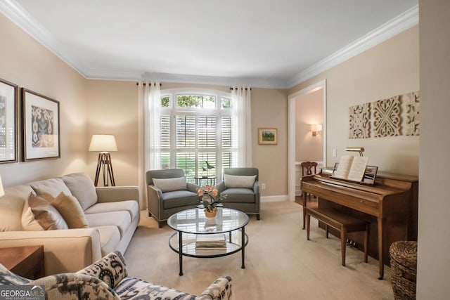6380 Bannerhorn Run, Alpharetta, GA 30005 - living room featuring ornamental molding and light colored carpet