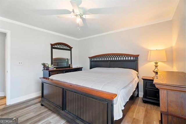 1147 Scenic Park Trl, Lawrenceville, GA 30046 - bedroom with light wood-type flooring, ceiling fan, and ornamental molding