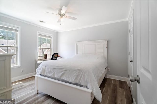 1147 Scenic Park Trl, Lawrenceville, GA 30046 - bedroom with ornamental molding, wood finished floors, and ceiling fan