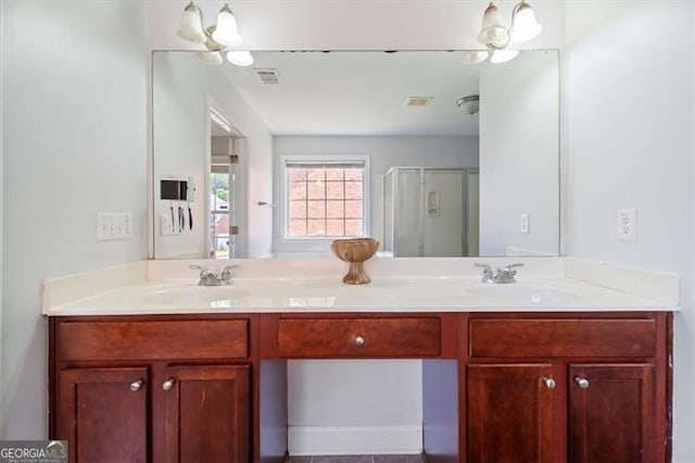 1147 Scenic Park Trl, Lawrenceville, GA 30046 - bathroom with double vanity and an enclosed shower