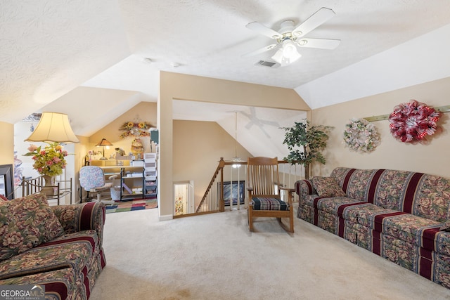 20 Knollwood Pl, Covington, GA 30014 - carpeted living area with ceiling fan and vaulted ceiling