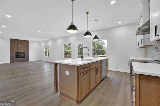 5719 Calm Vly, Flowery Branch, GA 30542 - kitchen featuring appliances with stainless steel finishes, recessed lighting, light wood-style flooring, plenty of natural light, and light countertops