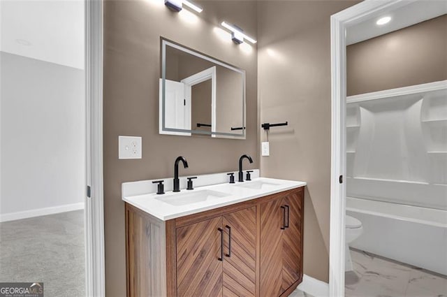 5719 Calm Vly, Flowery Branch, GA 30542 - full bath with double vanity and marble look tile flooring