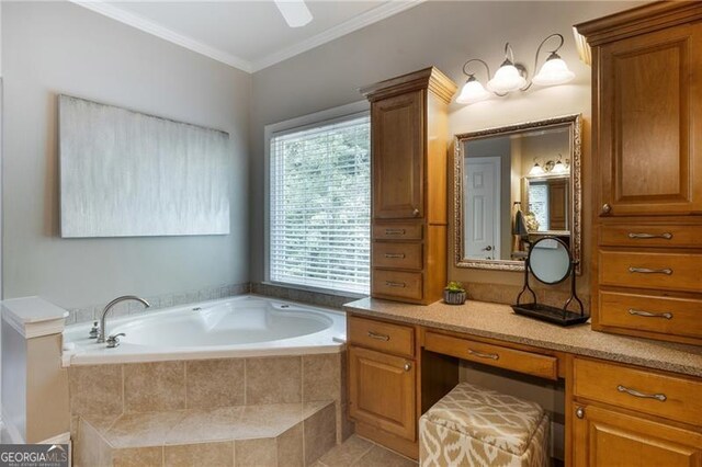 13520 Providence Lk, Alpharetta, GA 30004 - full bath featuring a bath, crown molding, vanity, and tile patterned floors