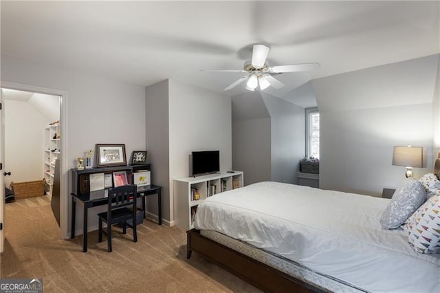 13520 Providence Lk, Alpharetta, GA 30004 - carpeted bedroom featuring vaulted ceiling and a ceiling fan