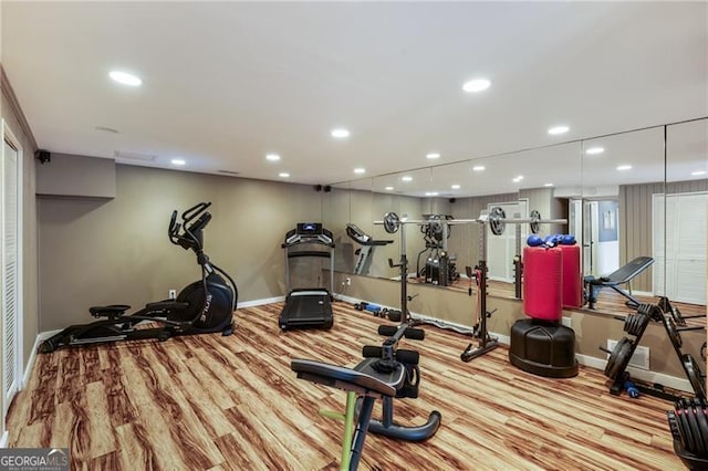 13520 Providence Lk, Alpharetta, GA 30004 - workout area featuring recessed lighting and wood finished floors