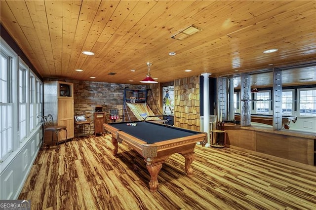 13520 Providence Lk, Alpharetta, GA 30004 - rec room featuring wood ceiling, billiards, wood finished floors, and recessed lighting